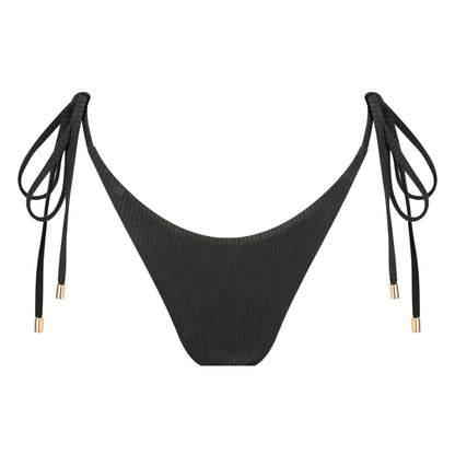 Thin Tie Side Bikini Bottom-Ribbed Black